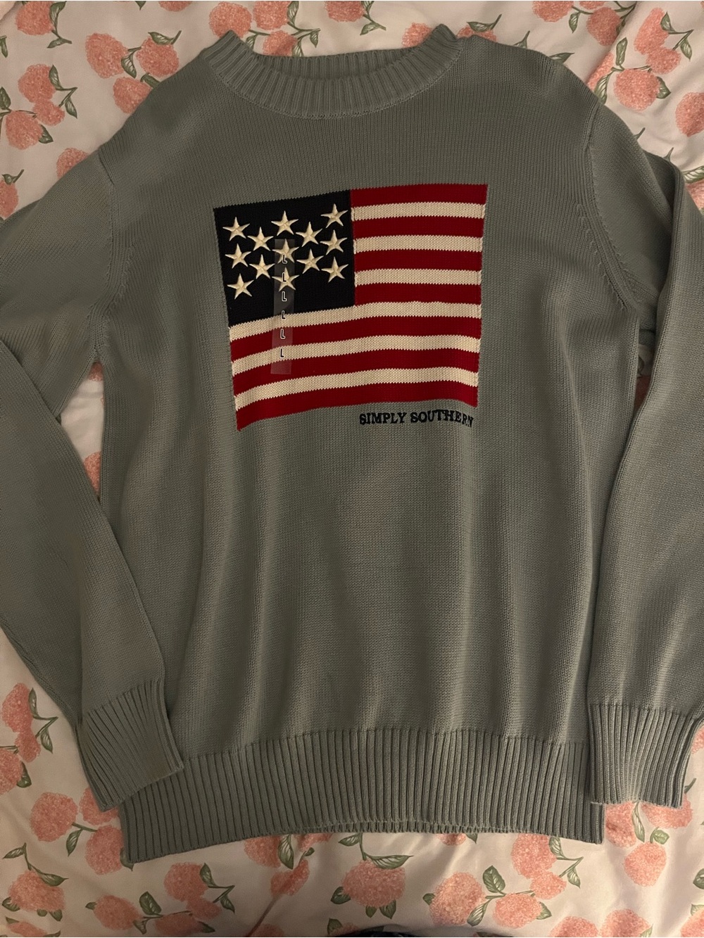 Simply Southern Men's grey American Flag Crewneck Sweater